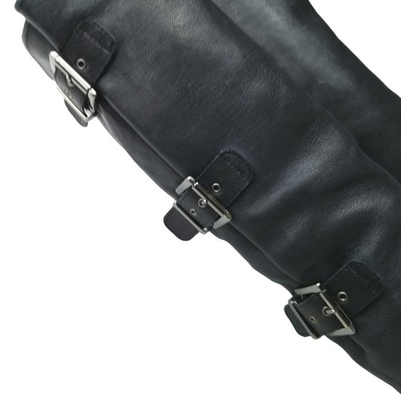 Stuart Weitzman Tall Black Leather Buckle Heeled Riding Boots size 8.5 - Picture 6 of 15